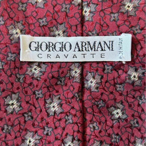 Giorgio Armani cravatte burgundy red plum gray floral print men’s designer tie - Picture 7 of 9